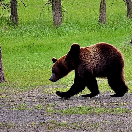 Prompt: a bear entering in picnic are, people are panicking and running