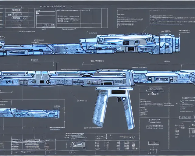 Image similar to schematic of a futuristic plasma rifle, blueprint, HD, 4k