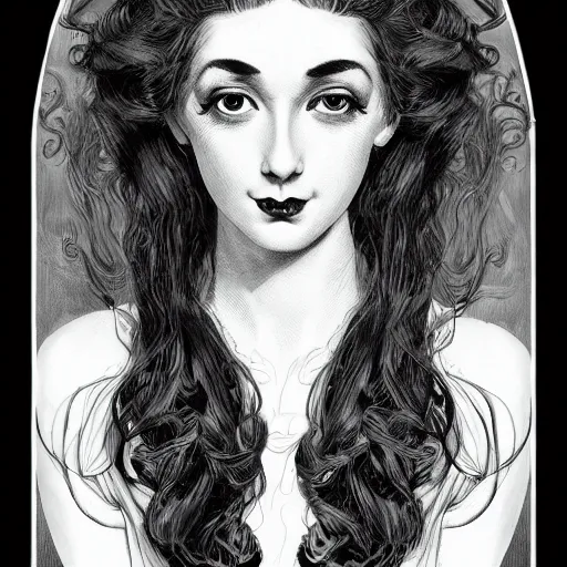 Image similar to a portrait in the style of anna dittmann and charles dana gibson and virgil finlay.