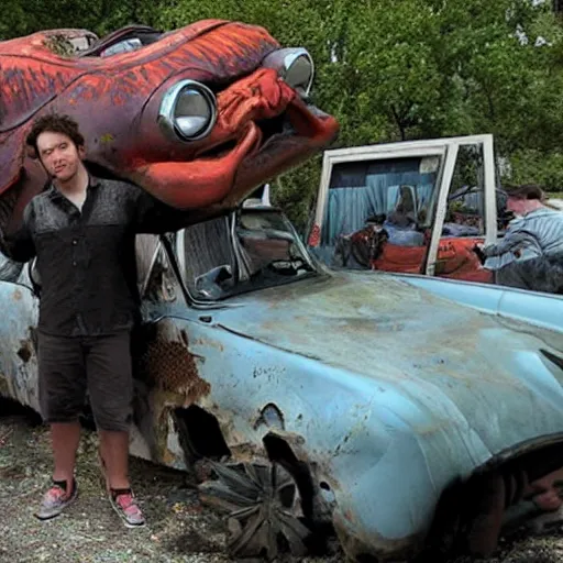 Prompt: 2012 tv show 'Wow That's Incredible!' showing off an apocalypse automobile