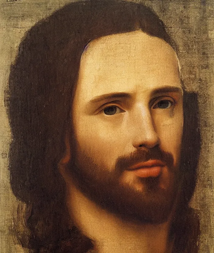 Prompt: oil painting half-lenght portrait of Chris Evans by Leonardo da Vinci