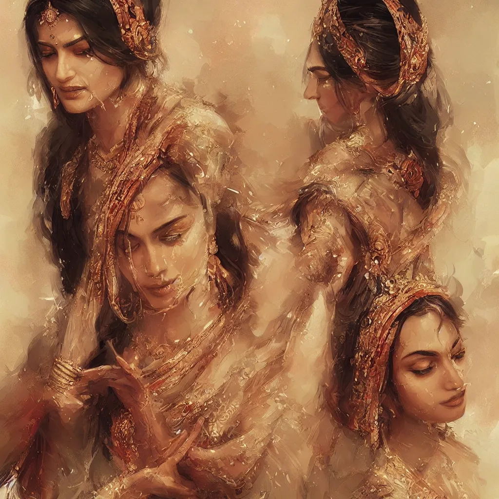 Image similar to an art of an elegant hindu princess, extremely detailed, hyper realistic art by greg rutkowski