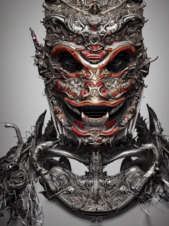 Prompt: portrait art of 8k ultra realistic hannya mask,intricate, detailed intricate ornate armour,decaying, cybernetic, full of colour, cinematic lighting, battered, trending on artstation, 4k, hyperrealistic, focused, extreme details,unreal engine 5, cinematic, masterpiece, art by ayami kojima, giger