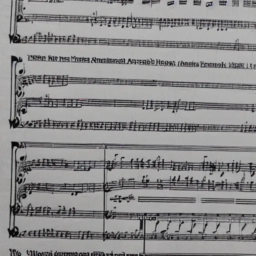 Image similar to closeup of sheet music for the most amazing piece of music ever composed, highly detailed, sharp focus