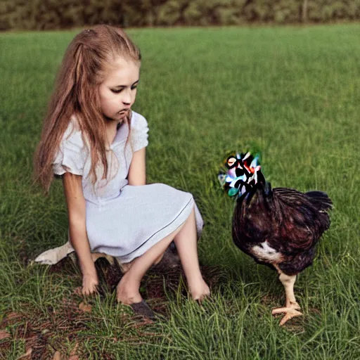 A girl and her pet chicken by Loretta Lux | Stable Diffusion | OpenArt