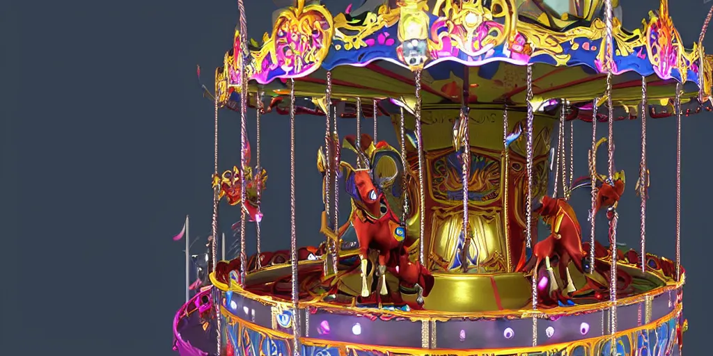 Prompt: a 3d sculpt of a colourful evil circus carousel horse, dark souls