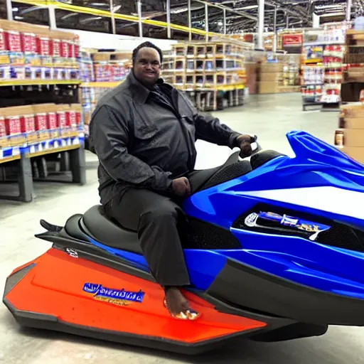 Prompt: NotoriousBIG riding jetski at costco