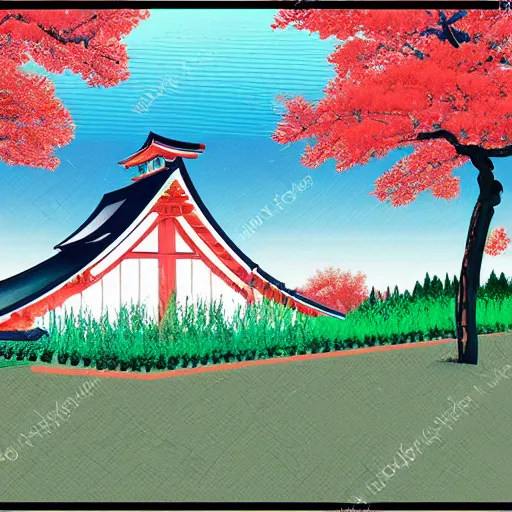 Image similar to landscape of japanese countryside, in style of weezer pinkerton