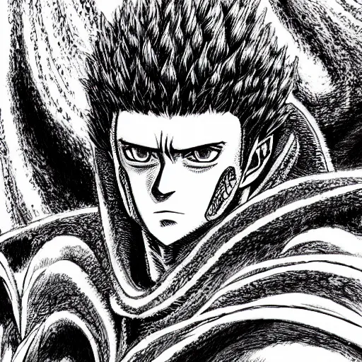 Image similar to A hyper-detailed portrait of a new villain in berserk by kentaro miura