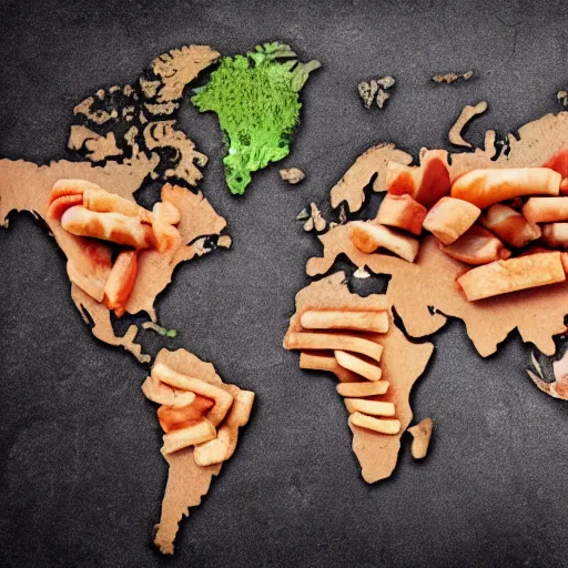 Prompt: a map of the world made out of meat