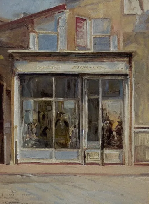 Image similar to artwork painting of storefront by john singer sargent