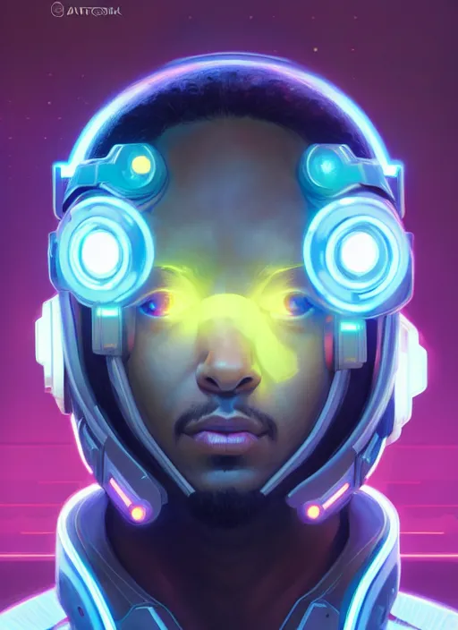 Image similar to symmetry portrait of lucio from overwatch, sci - fi, tech wear, glowing lights intricate, elegant, highly detailed, digital painting, artstation, concept art, smooth, sharp focus, illustration, art by artgerm and greg rutkowski and alphonse mucha