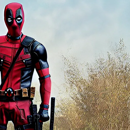 Image similar to deadpool in the walking dead 4 k detailed super realistic