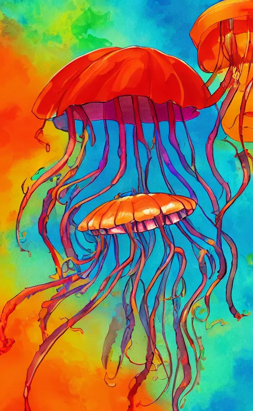 Image similar to jelly fish, autumn light, colorful, smoke, beautiful, by studio ghibli, crayons, digital art, concept art, sharp focus, illustration