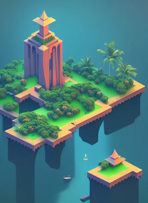 Prompt: a low poly isometric render of moonlit kerala backwaters in the style of monument valley, intricate, elegant, smooth shading, soft lighting, illustration, simple, solid shapes, by magali villeneuve, jeremy lipkin and michael garmash, rob rey and kentaro miura style, octane render