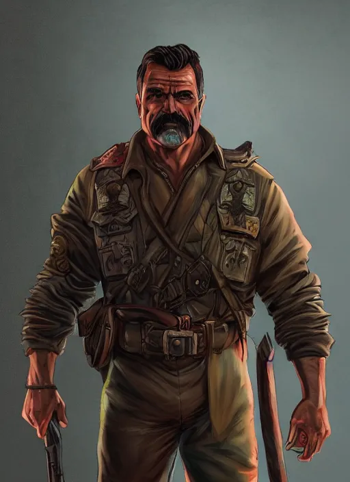 Prompt: A fantasy comic book style portrait painting of Magnum P.I as a paladin in a atmospheric dark fortress, unreal 5, DAZ, hyperrealistic, octane render, RPG portrait, ambient light, dynamic lighting