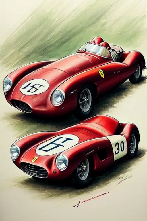 Image similar to (((((1950s racing Ferrari Maserati porsche. muted colors.))))) by Jean-Baptiste Monge !!!!!!!!!!!!!!!!!!!!!!!!!!!