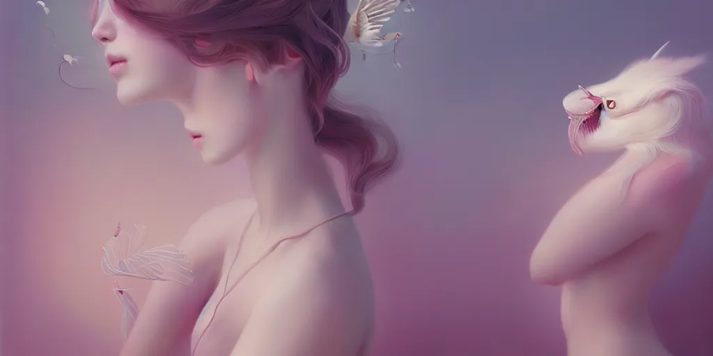 Image similar to breathtaking delicate detailed concept art painting creature, by hsiao - ron cheng, bizarre compositions, exquisite detail, pastel colors, 8 k