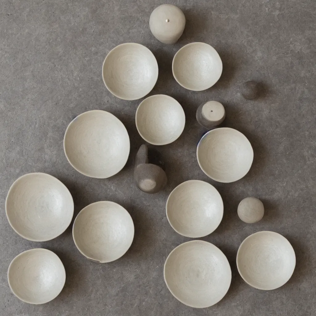 Image similar to wabi - sabi ceramic set on, wheel - thrown