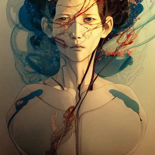 Image similar to prompt : figurative unique portrait soft light painted by james jean and katsuhiro otomo and erik jones, inspired by akira anime, smooth face feature, intricate oil painting, high detail illustration, sharp high detail, manga and anime 1 9 9 9