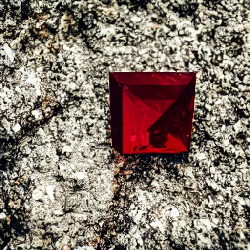 Image similar to a deep red crystal on a rock