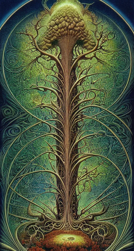 Image similar to tree of life by roger dean and andrew ferez, art forms of nature by ernst haeckel, divine chaos engine, symbolist, visionary, art nouveau, botanical fractal structures, organic, detailed, realistic, surreality