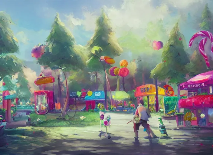 Prompt: concept art for a game candy themed, candy park, oil painting by jama jurabaev, extremely detailed, brush hard, artstation, for aaa game, high quality, brush stroke