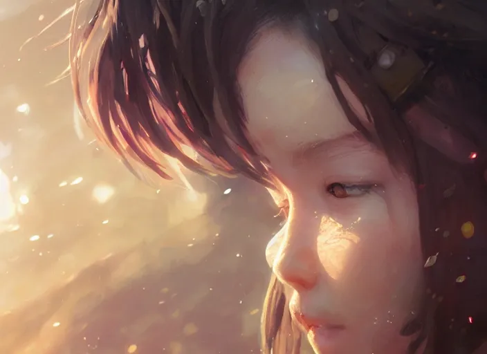 Prompt: closeup of anime girl, smiling, intricate, sharp focus, lens flare, bloom, illustration, highly detailed, digital painting, concept art, matte, art by ruan jia and wlop and greg rutkowski