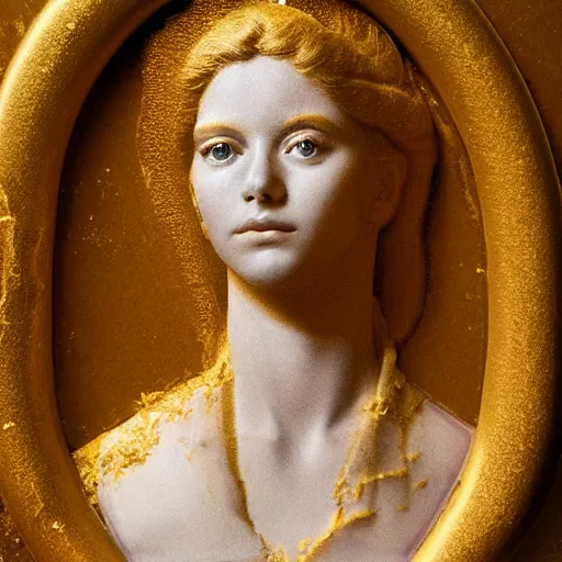 Image similar to a 3 d rendering of a beautiful portrait made out of broken marble filled with gold caulk