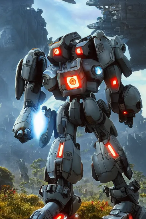 Image similar to mechwarrior 5 : mercenaries mech megaman transformer robot boss tank engine game octane render, 4 k, hd 2 0 2 2 3 d cgi rtx hdr style chrome reflexion glow fanart, global illumination ray tracing hdr fanart arstation by ian pesty by jesper ejsing pixar and disney unreal zbrush central hardmesh