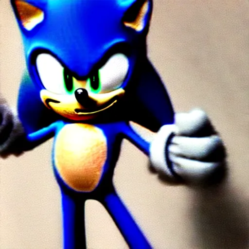 Prompt: movie sonic holding a pistol in a white background