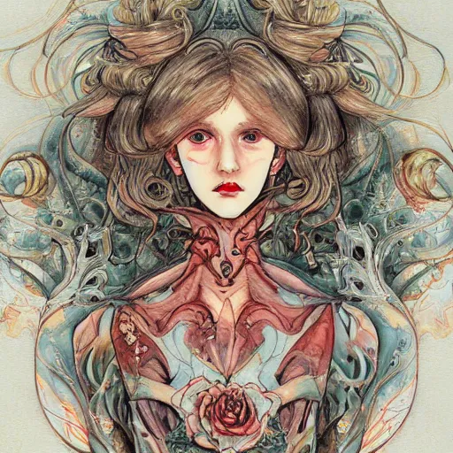 Prompt: a painting in the style of ayami kojima and in the style of james jean.