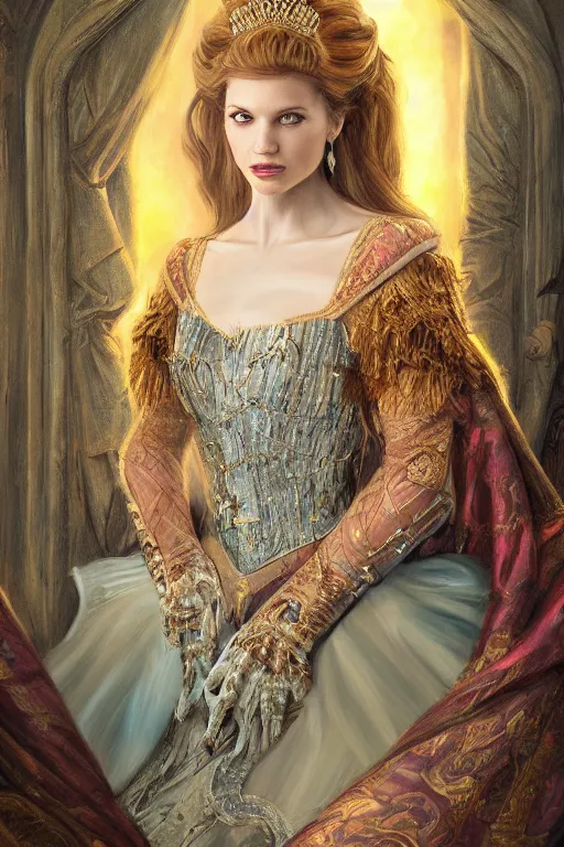 Image similar to portrait of an princess, painting by michael wellen, john stephens, in a resplendent throneroom, tone mapping, trending on artstation