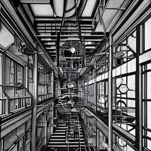 Prompt: scientific laboratory interior in the style of escher!!!!!!