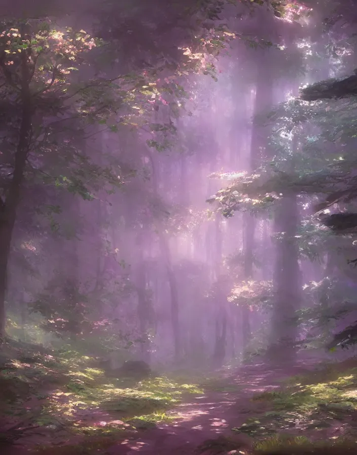 Image similar to magical mystical forest, environment concept art, ethereal anime, high detail Impressionist style, dreamy light color palette, style of studio ghibli and moebius, concept art stunning atmosphere, trending on artstation, volumetric light