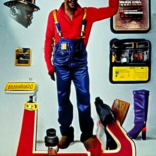 Prompt: a 8 0's action movie poster starring eddie murphy as a plumber for rich people. he's in a large bathroom. overalls. tool belt. plunger. the movie is titled beverly hills crap