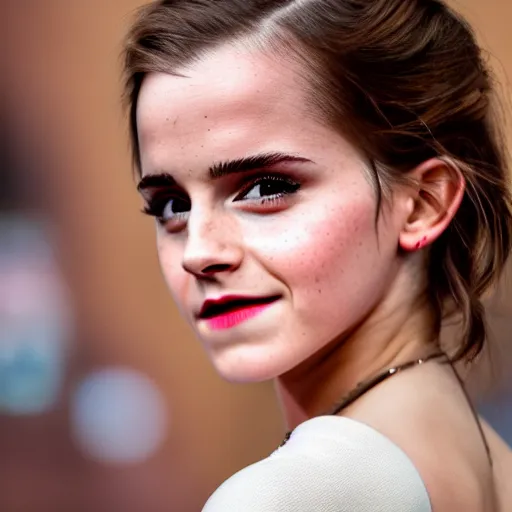 Image similar to Emma Watson winking at the camera, XF IQ4, f/1.4, ISO 200, 1/160s, 8K, RAW, unedited, symmetrical balance, in-frame, sharpened