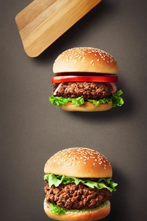 Image similar to hamburger crushed by fist, smashed buns, commercial photography