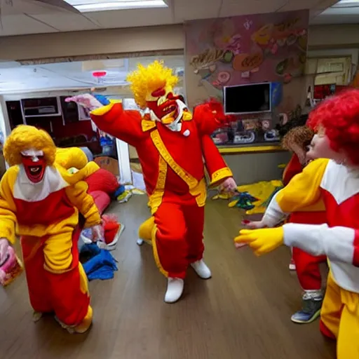 Prompt: ronald mcdonald violently invading a childrens' sleepover