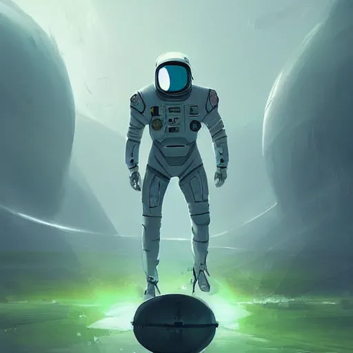 Image similar to a beautiful illustration of an futuristic astronaut with a futuristic white cybernetic spacesuit walking out of a black futuristic spaceship landed on the moon, by greg rutkowski, digital artwork, artstation, cgartists, conceptartworld, deviantart, magic the gathering artstyle, floating magical rocks, lush green meadow