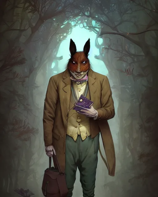 Image similar to anthropomorphic art of a detective bojack, victorian inspired clothing by artgerm, victo ngai, ryohei hase, artstation. fractal papersand books. highly detailed digital painting, smooth, global illumination, fantasy art by greg rutkowsky, karl spitzweg