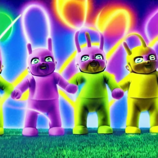 Prompt: Teletubbies in the style of Jojo's Bizarre Adventure