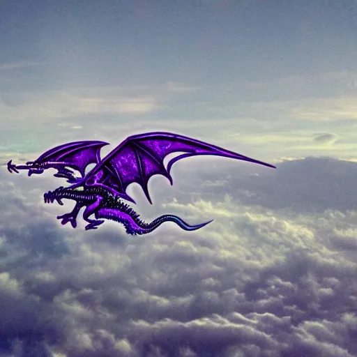 Image similar to a purple dragon on the top of an aeroplane