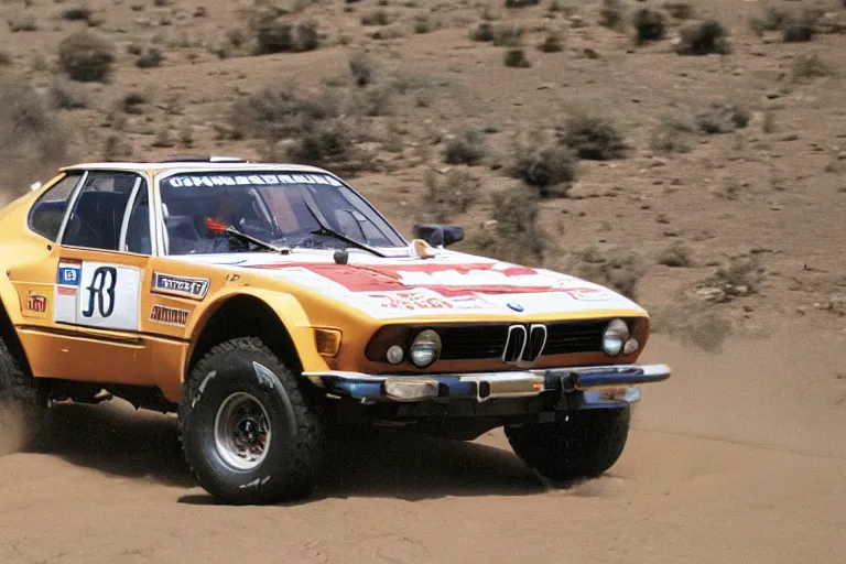 Prompt: 1 9 7 4 bmw m 1 testarossa fj 4 0, dakar rally footage, speed, bladerunner