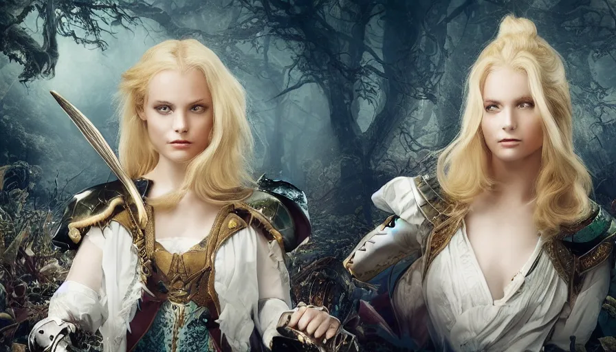 Prompt: Alice in wonderland in the aesthetic of Elden ring, blond Alice in armor,