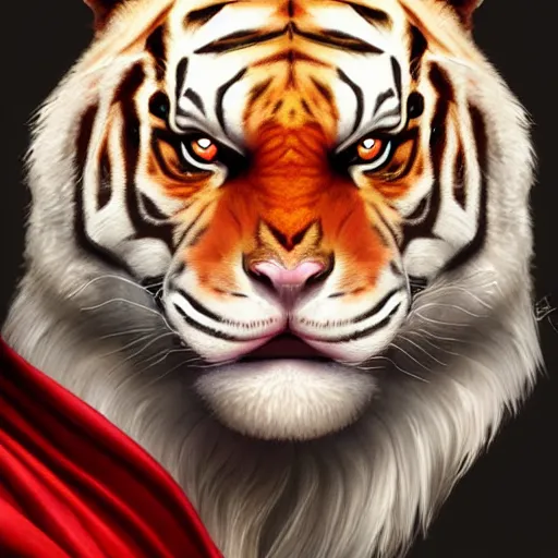 Image similar to a esthetic portrait commission of a muscular antrho albino tiger wearing the superman outfit,hyperdetailed face,character design by charlie bowater,ross tran,artgerm,makoto shibkai,photorealistic,western comic book art,film poster,deviantart,artstation