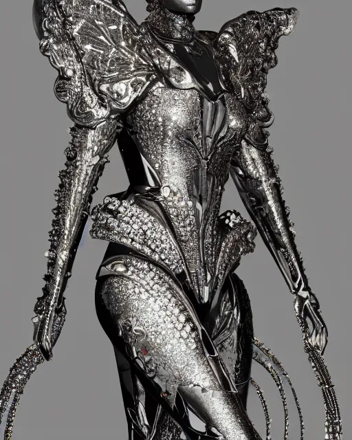 Image similar to a highly detailed metahuman 4 k close up render of an alien goddess bella hadid monument in iris van herpen armor schiaparelli in diamonds crystals swarovski and jewelry iridescent in style of alphonse mucha gustav klimt trending on artstation made in unreal engine 4