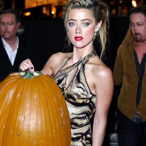 Prompt: amber heard emerging from inside a gourd