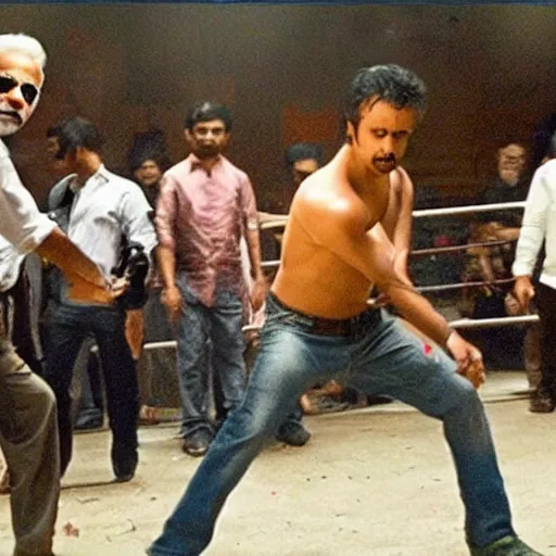 Image similar to narendra modi in fight club, surrounded by a lot of people, a still from the movie fight club 8 k