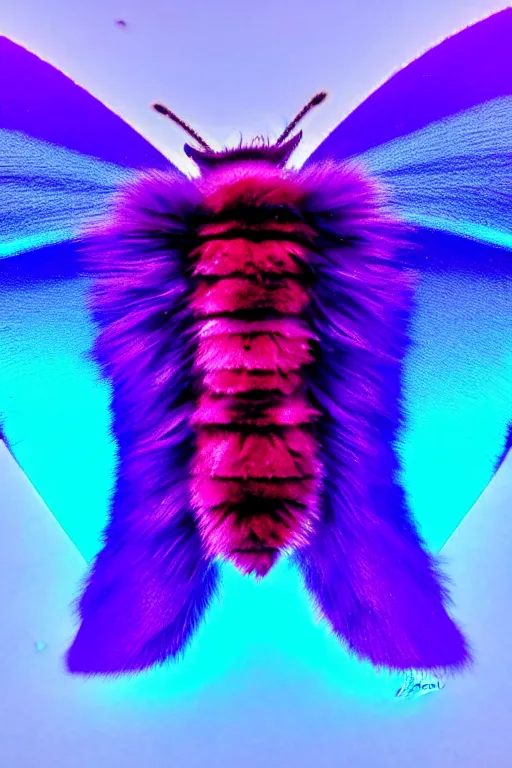 Image similar to high quality macro photo pearlescent furry moth! jeweled gorgeous! highly detailed david ligare elson peter cinematic purple neon lighting high quality low angle hd 8k sharp shallow depth of field